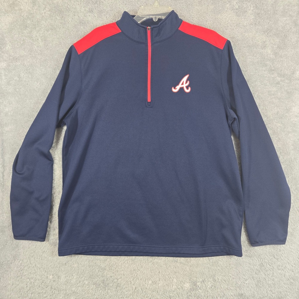 MLB Atlanta Braves Quarter Zip Pullover Navy Blue Red Mens XL Performance Shirt